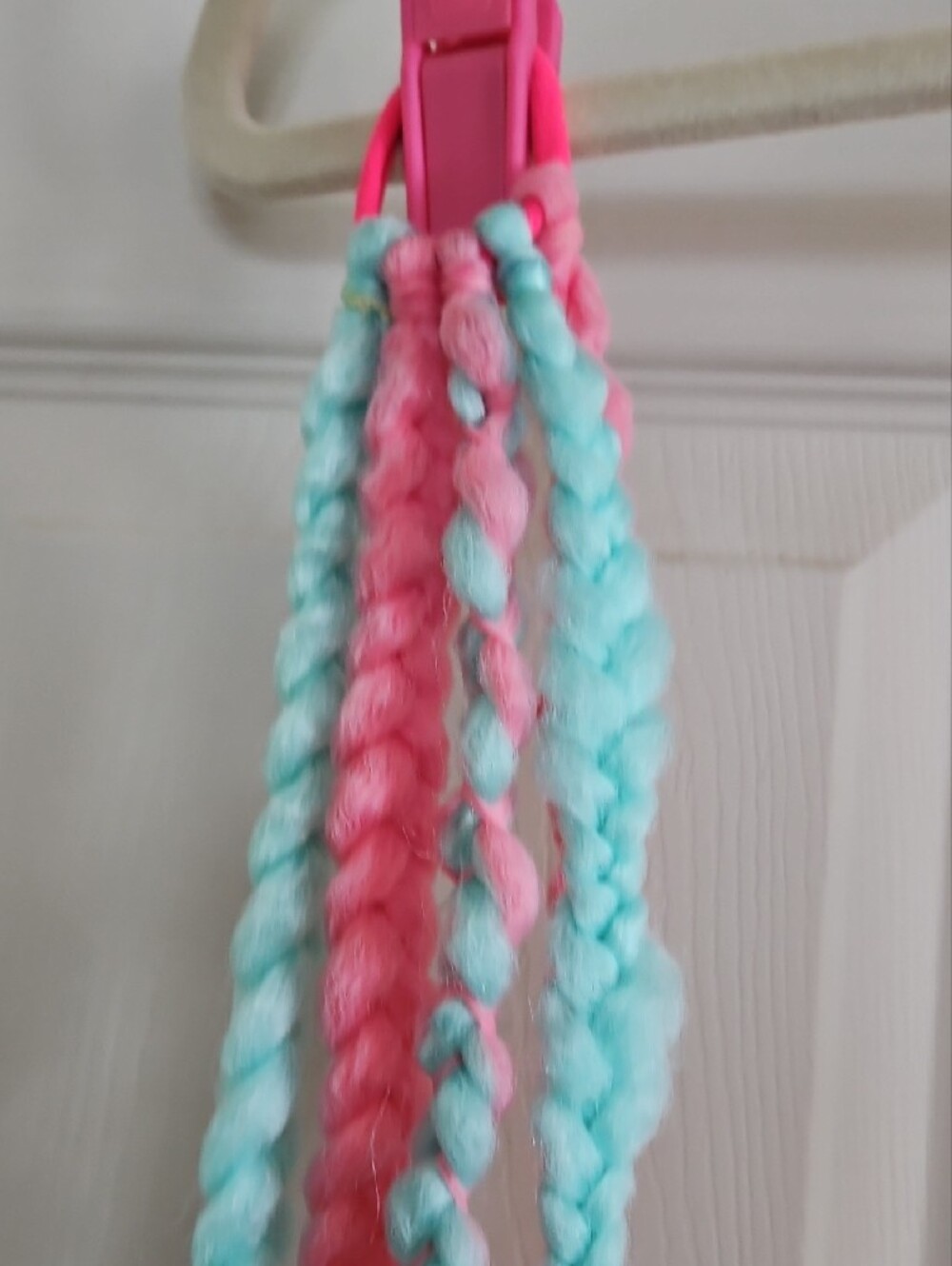 Hand Crafted Pink & Aqua Braided Clip-On Hair Tresses - Picture 4 of 5